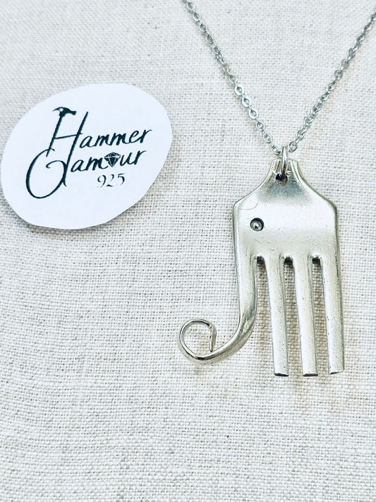 Elephant Necklace, made from Vintage .925 Silver Plated Fork