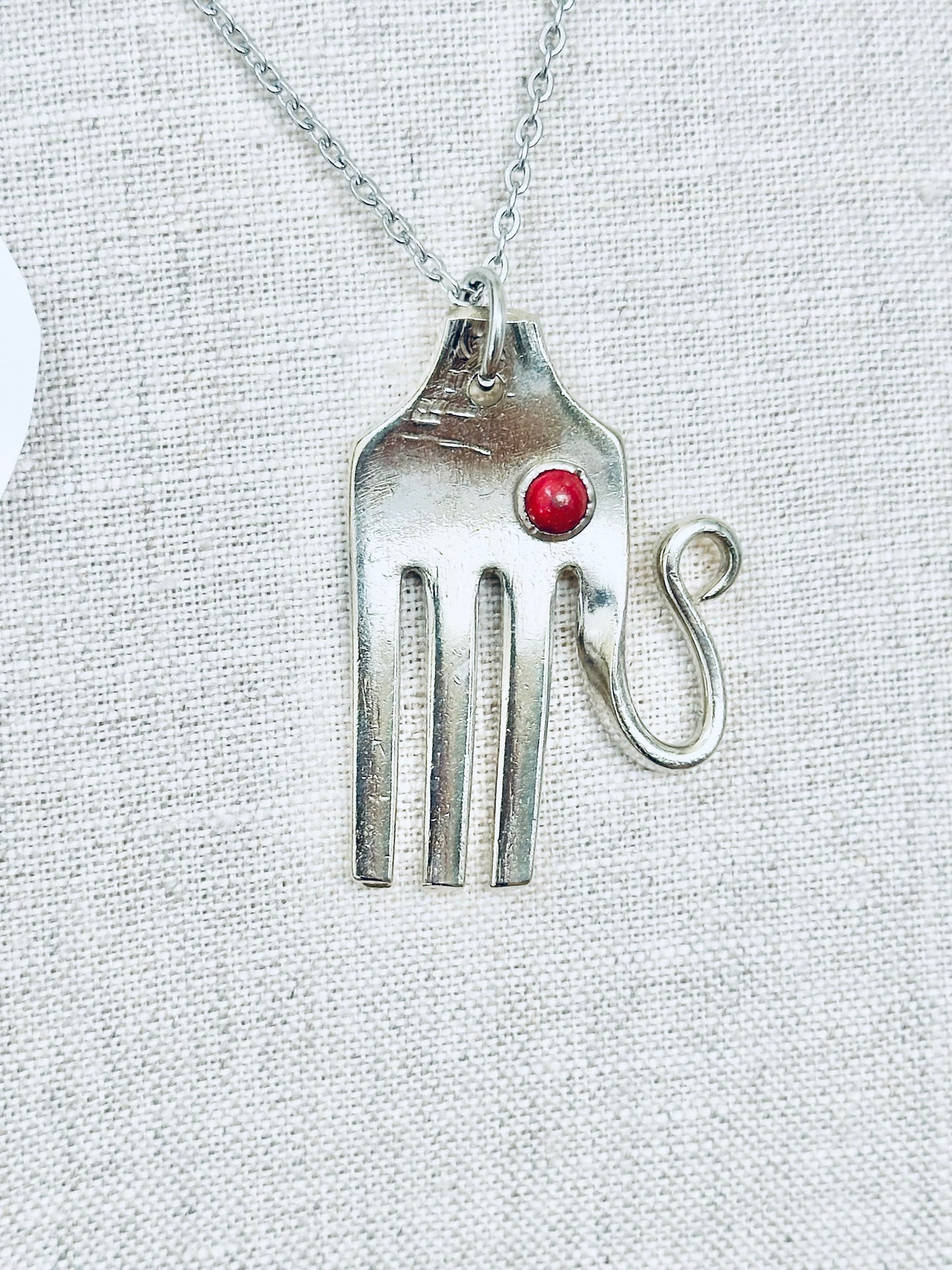 Elephant Necklace, made from Vintage .925 Silver Plated Fork, with Genuine Turquoise Stone