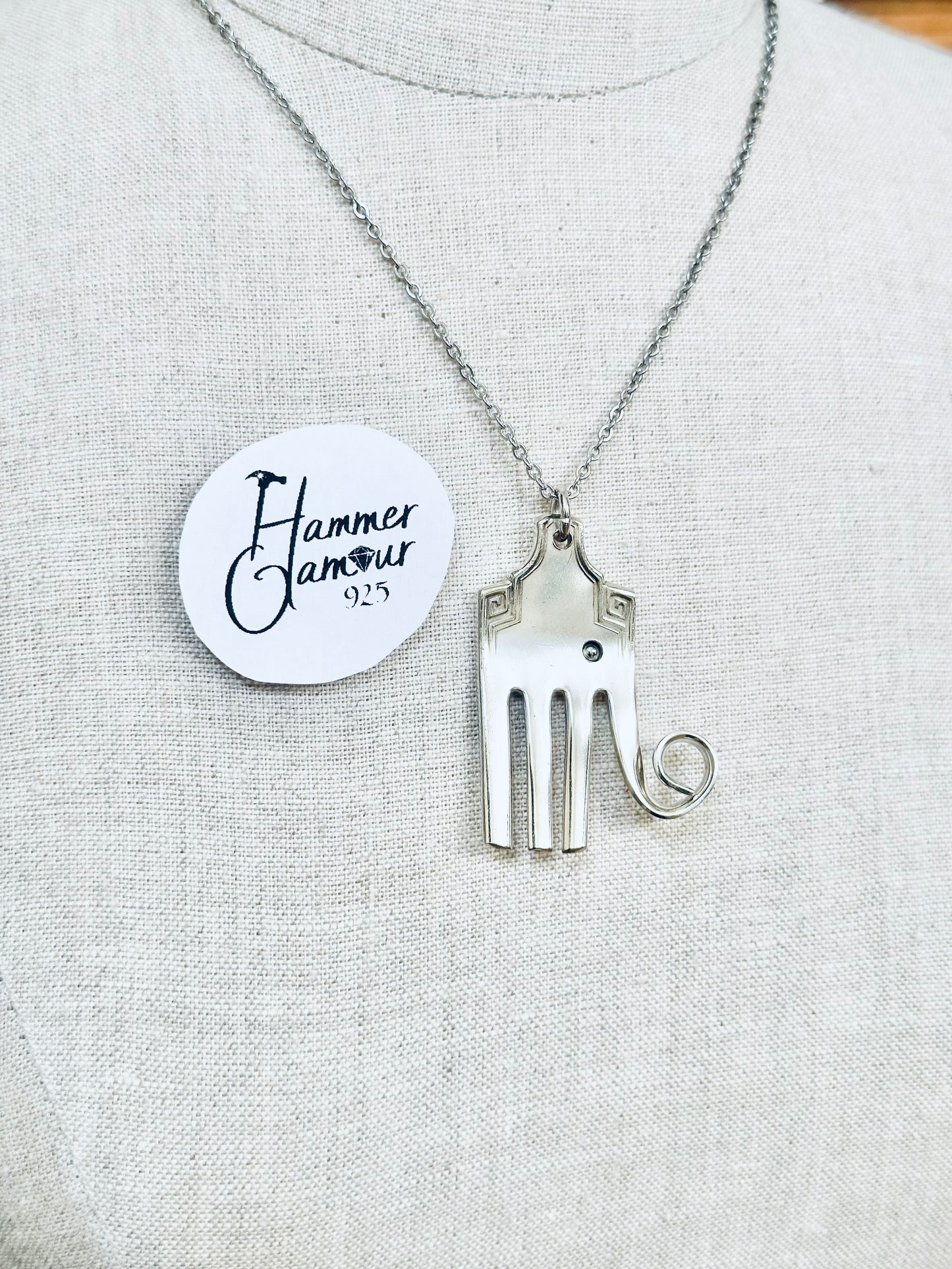 Elephant Necklace, made from Vintage .925 Silver Plated Fork