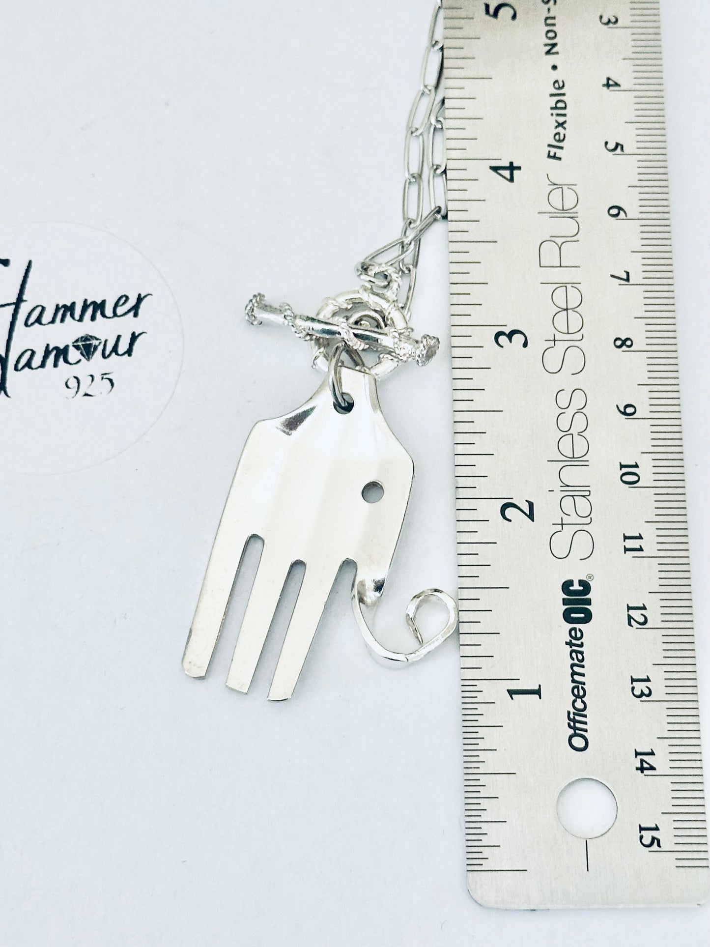 Elephant Necklace, made from Vintage .925 Silver Plated Fork, Paperclip Chain Necklace