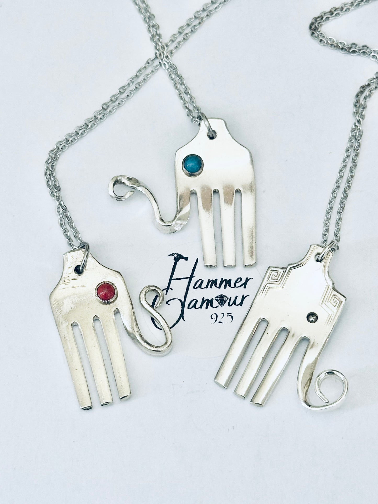 Elephant Necklace, made from Vintage .925 Silver Plated Fork