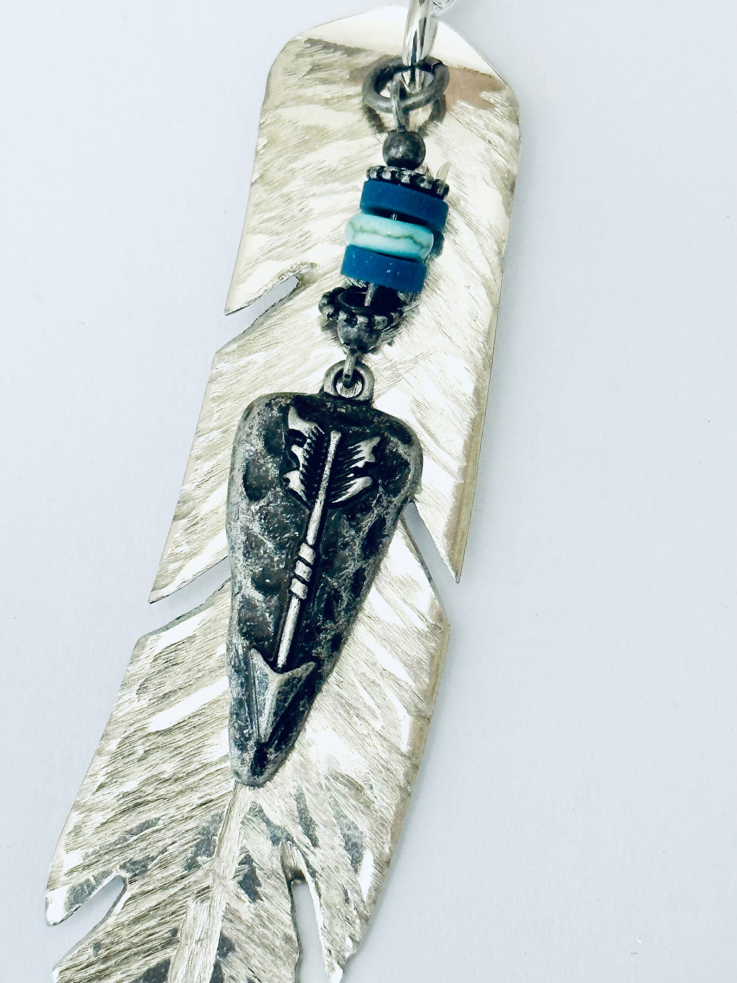 Feather Necklace with Silver Arrowhead, Vintage Silver