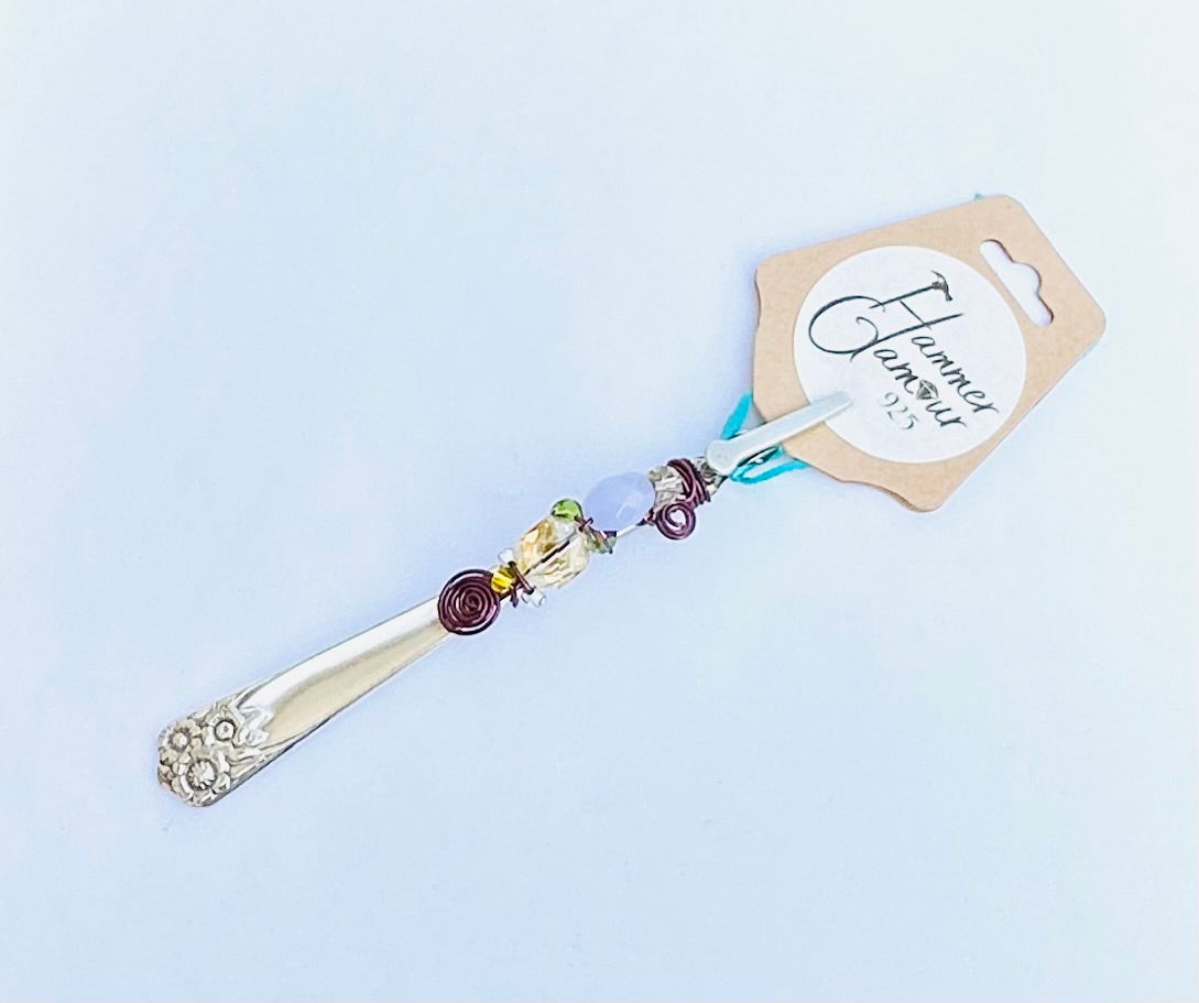 Roach Clips & Bracelet Helpers made from Vintage Spoon Handles, Gem Stones, and Glass Beads