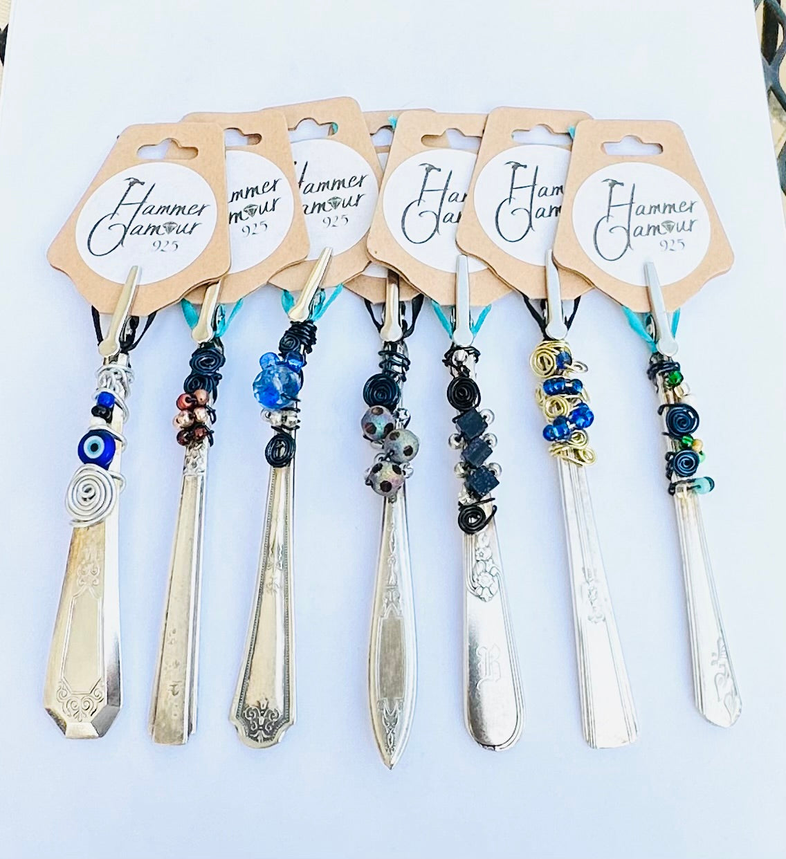 Roach Clips & Bracelet Helpers made from Vintage Spoon Handles, Gem Stones, and Glass Beads