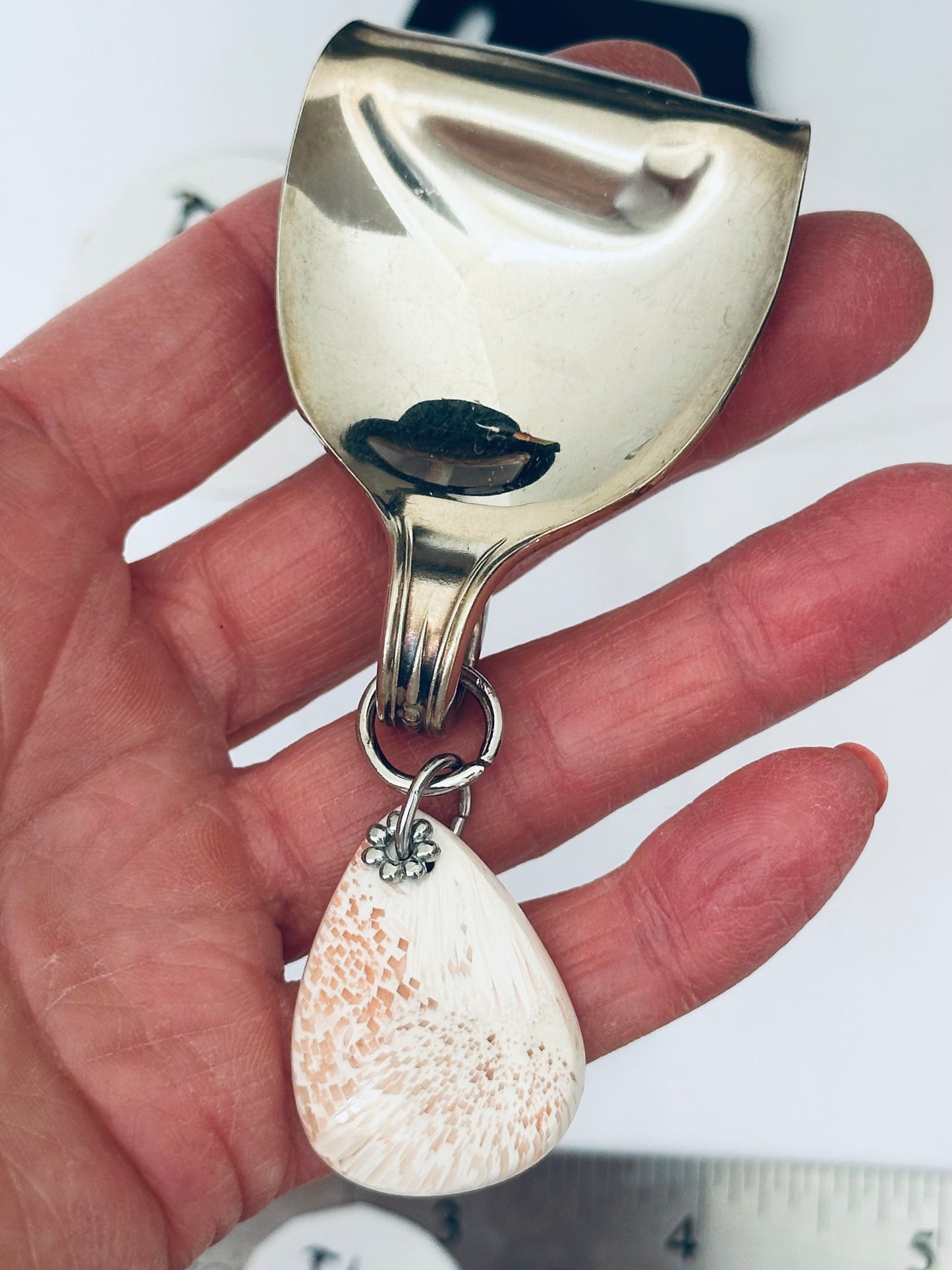 Gemstone Necklace - Scolecite, with Vintage Silver Spoon Bail