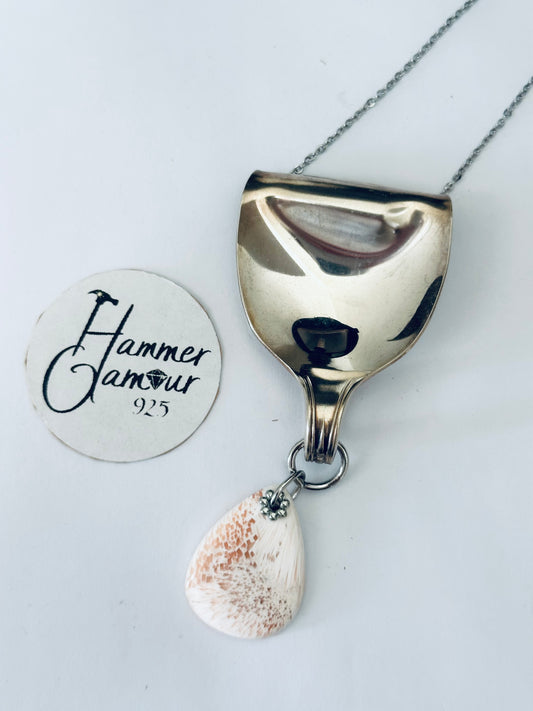 Gemstone Necklace - Scolecite, with Vintage Silver Spoon Bail