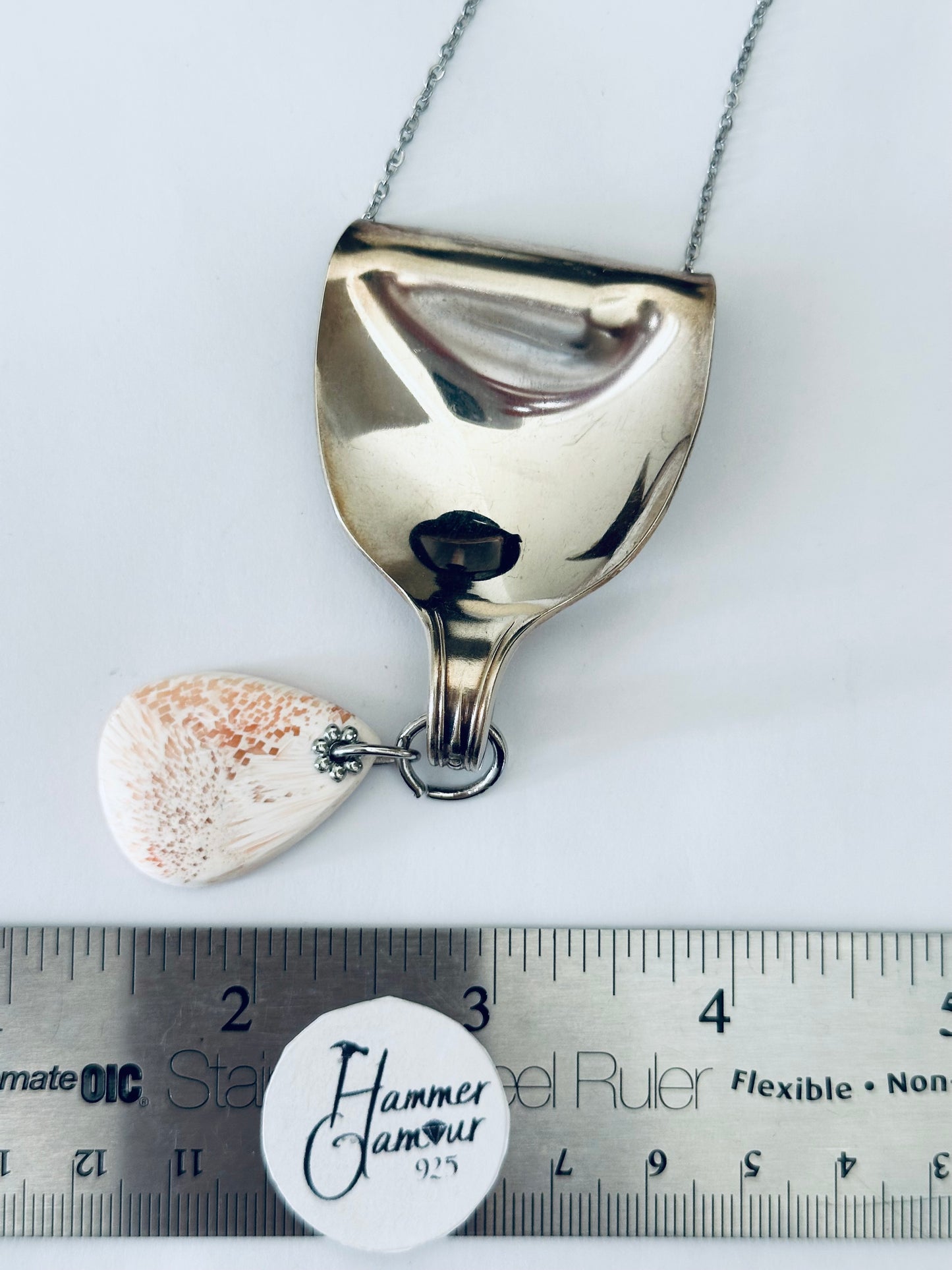 Gemstone Necklace - Scolecite, with Vintage Silver Spoon Bail